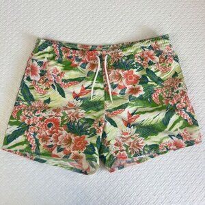 Zara Man Swimwear Men's Large Green Pink Floral Swim Shorts Trunks Hawiian Short